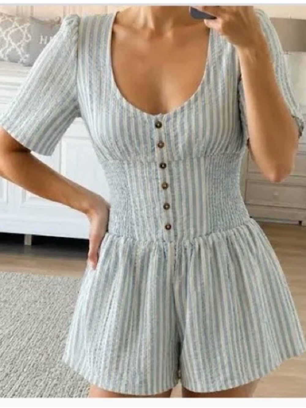 Free People Willow Romper
Light House Combo Blue Medium NWT